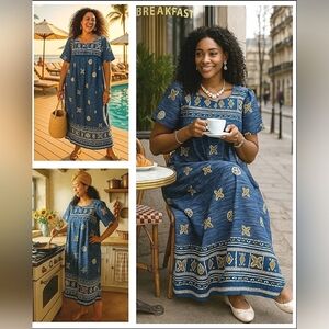 Boho Chic 2XL Casual Pullover Maxi Dress Cotton Vacation Resort Comfortable New
